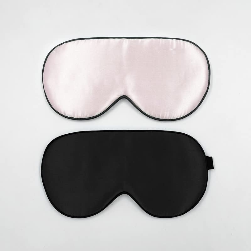 townssilk 2 pcs 100% Silk Sleep mask with Adjustable Strap,Comfortable and Super Soft Eye mask Including 1 pc Balck and 1 pc Pink